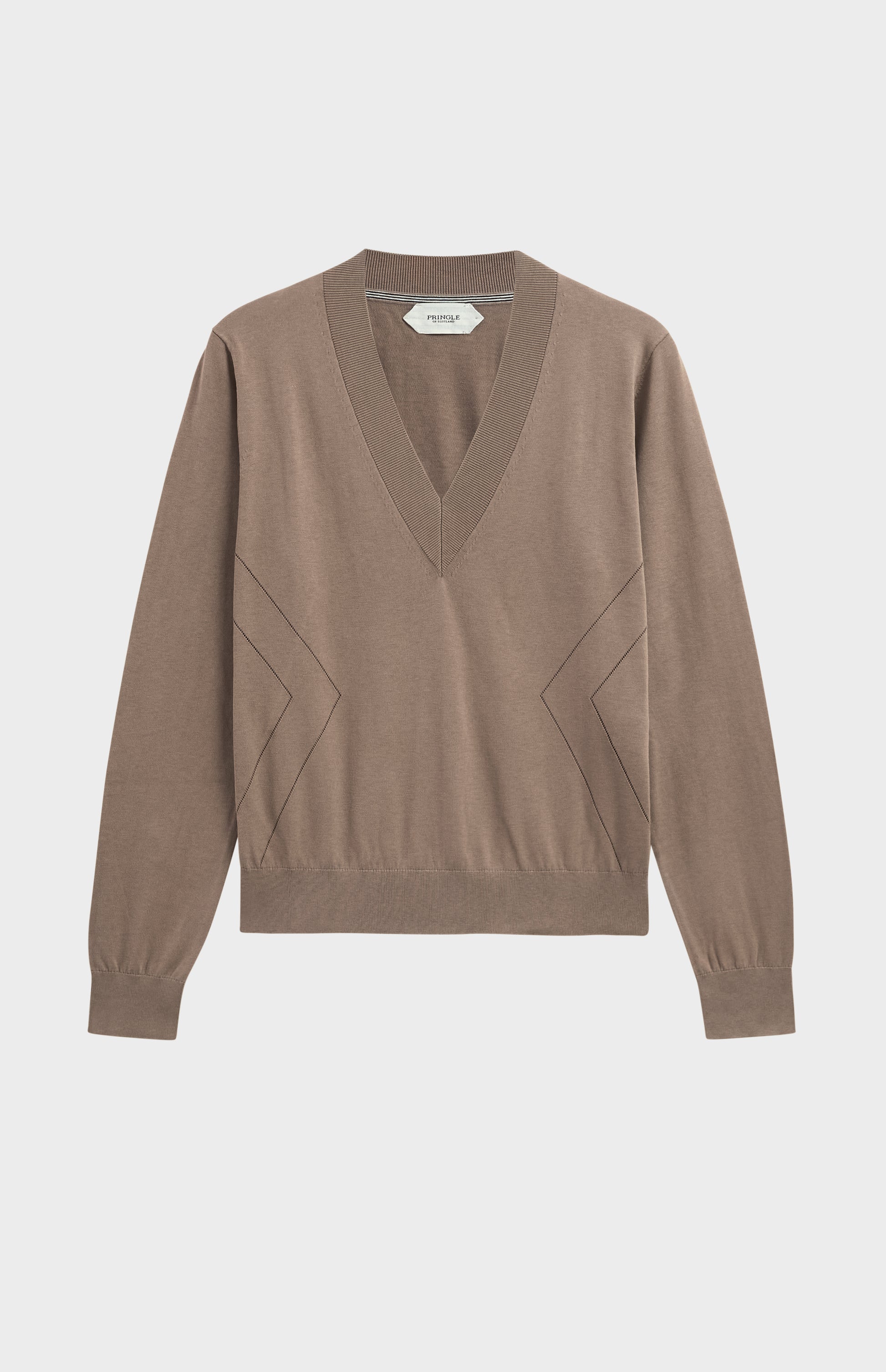 Women's Superfine Silk Blend Pointelle V Neck Jumper In Mushroom