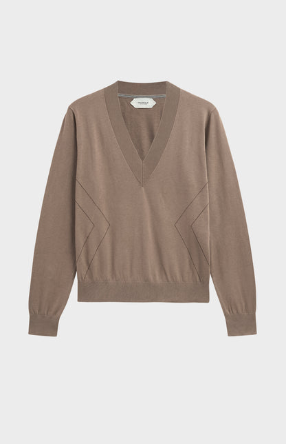 Women's Superfine Silk Blend Pointelle V Neck Jumper In Mushroom