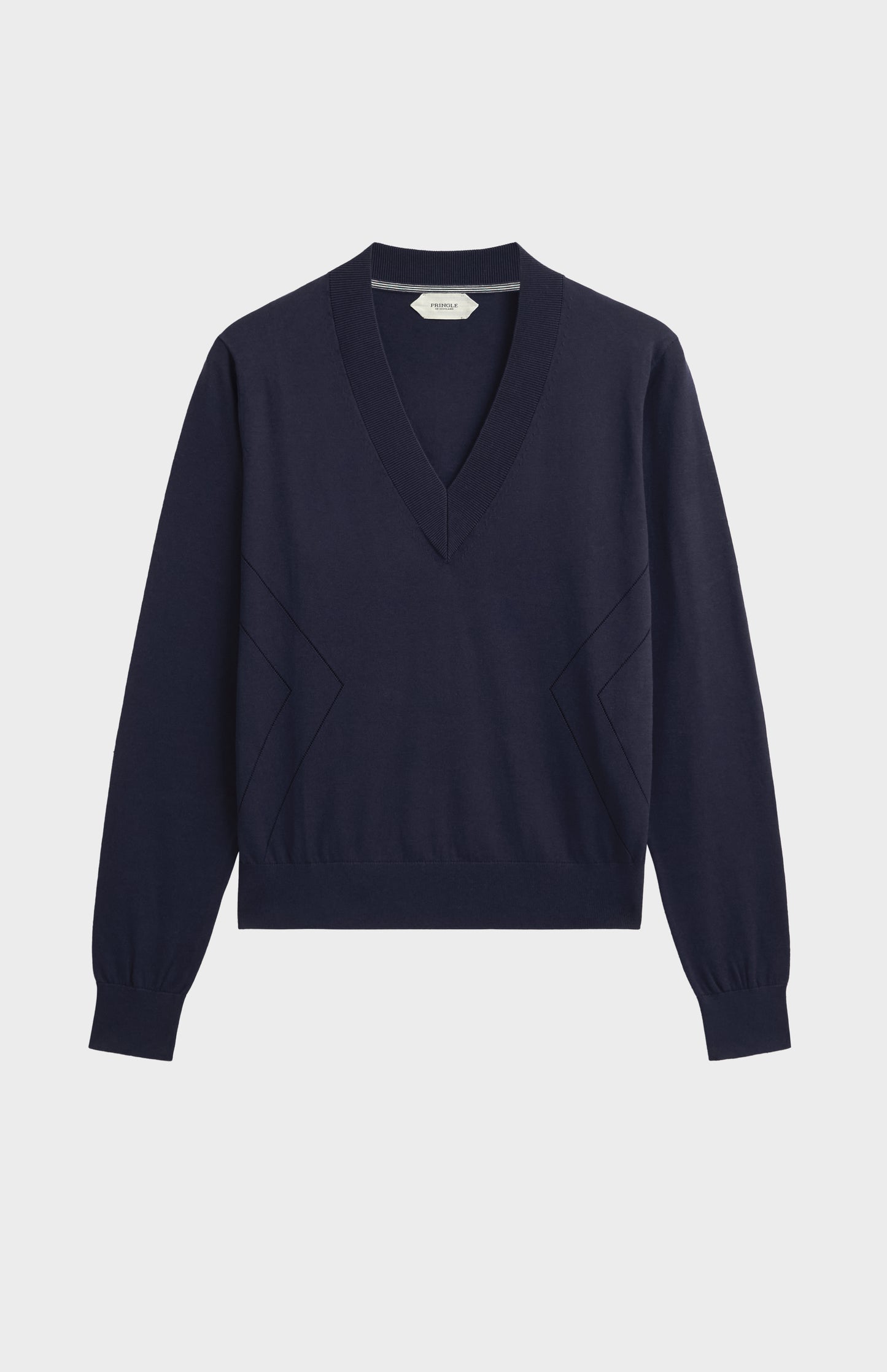 Women's Superfine Silk Blend Pointelle V Neck Jumper In Navy Blue