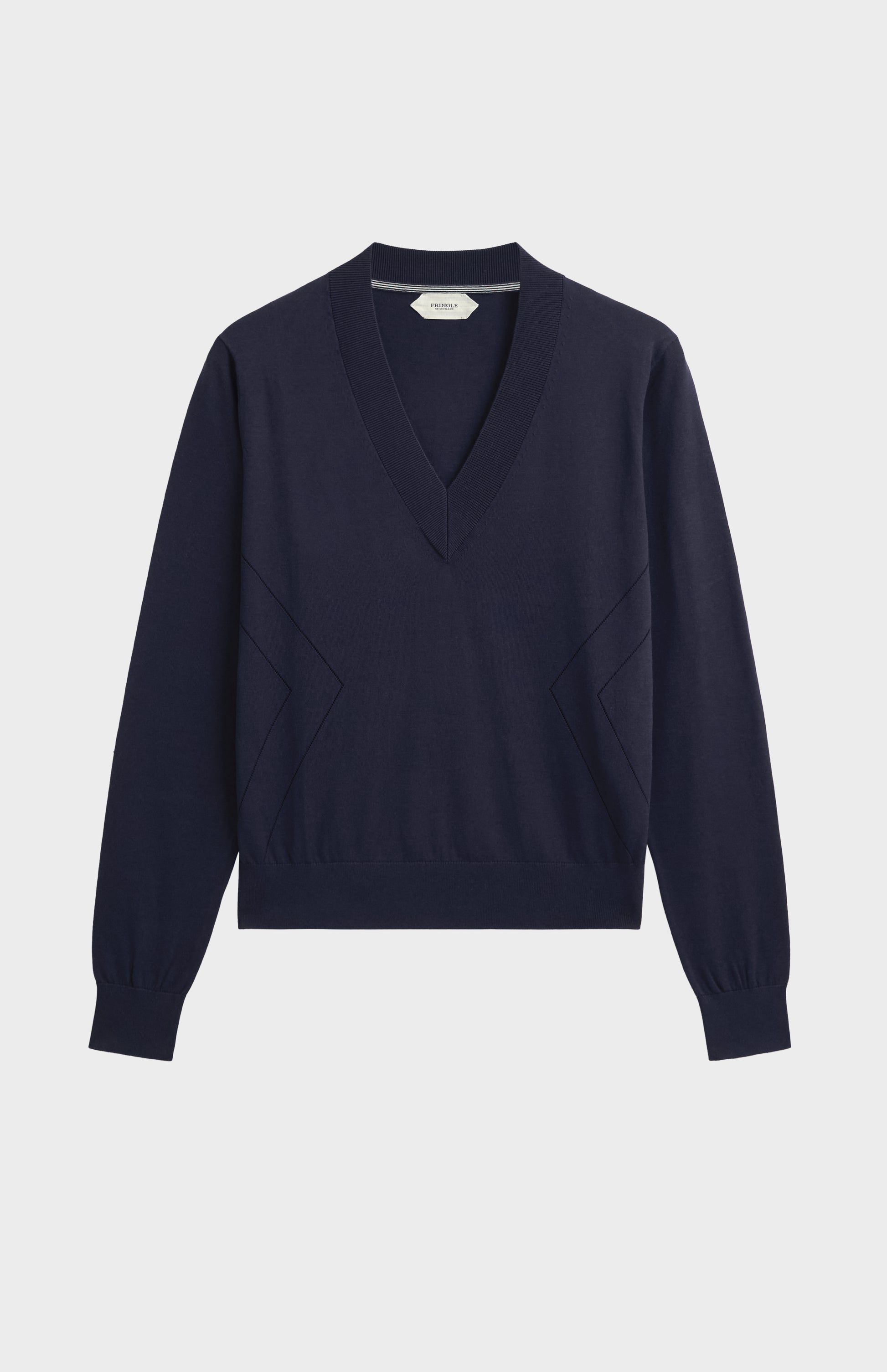 Women's Superfine Silk Blend Pointelle V Neck Jumper In Navy Blue