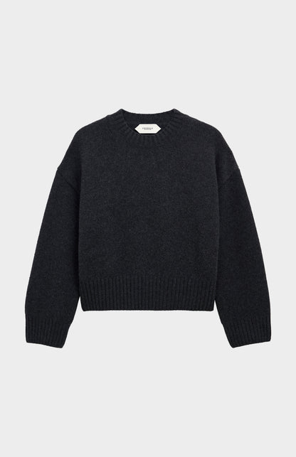 Women's Crew Neck Chunky Cashmere Jumper In Charcoal Mealnge