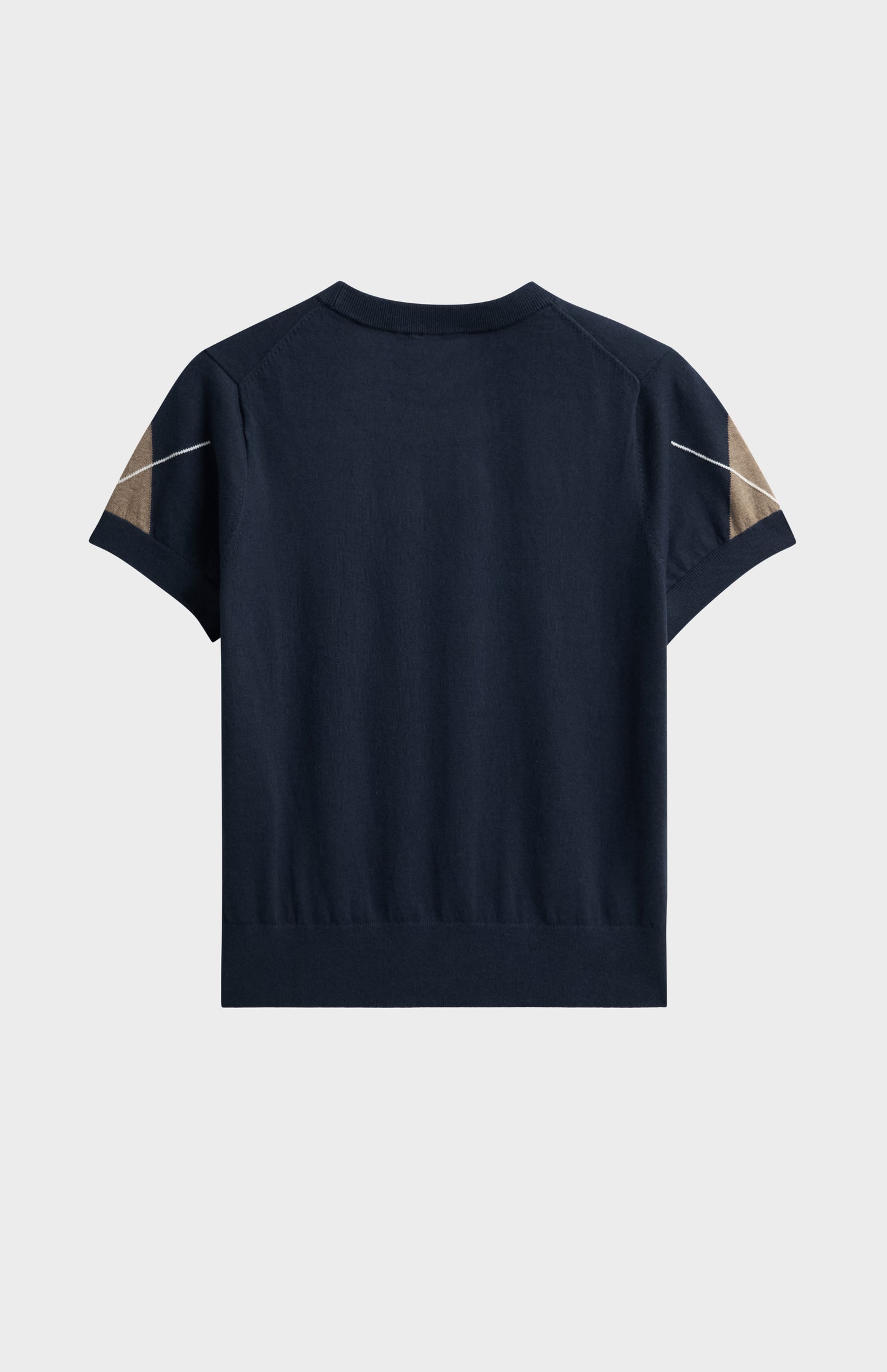 Women's Cashmere And Cotton Crew Neck Argyle T-shirt In Navy, Mushroom & White