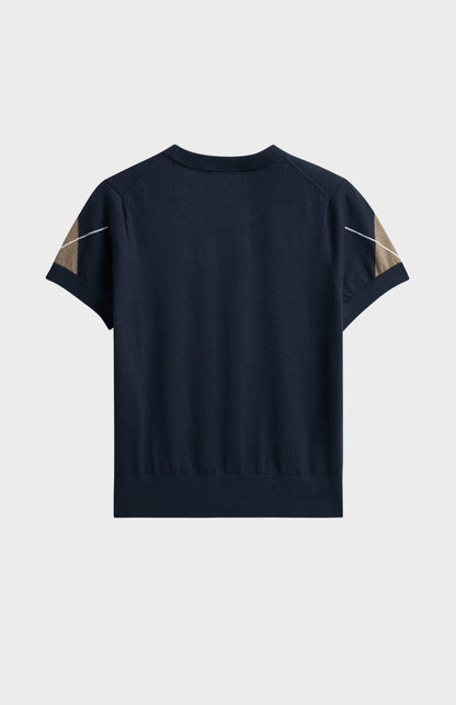 Women's Cashmere And Cotton Crew Neck Argyle T-shirt In Navy, Mushroom & White