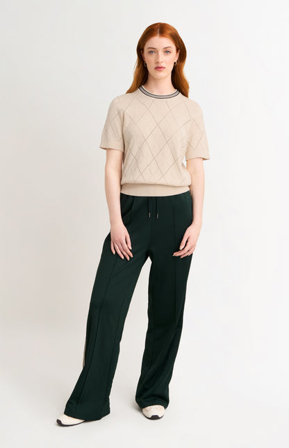 Women's Silk Blend Textured Argyle Crew Neck T-shirt In Ecru