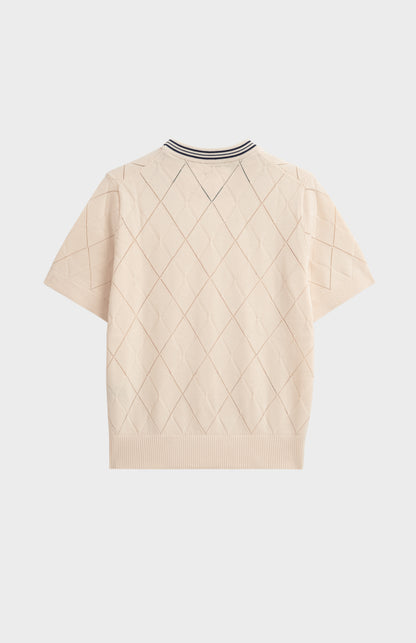 Women's Silk Blend Textured Argyle Crew Neck T-shirt In Ecru
