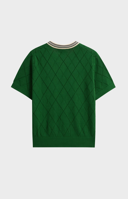 Women's Silk Blend Textured Argyle Crew Neck T-shirt In Green