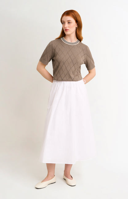 Women's Silk Blend Textured Argyle Crew Neck T-shirt In Mushroom