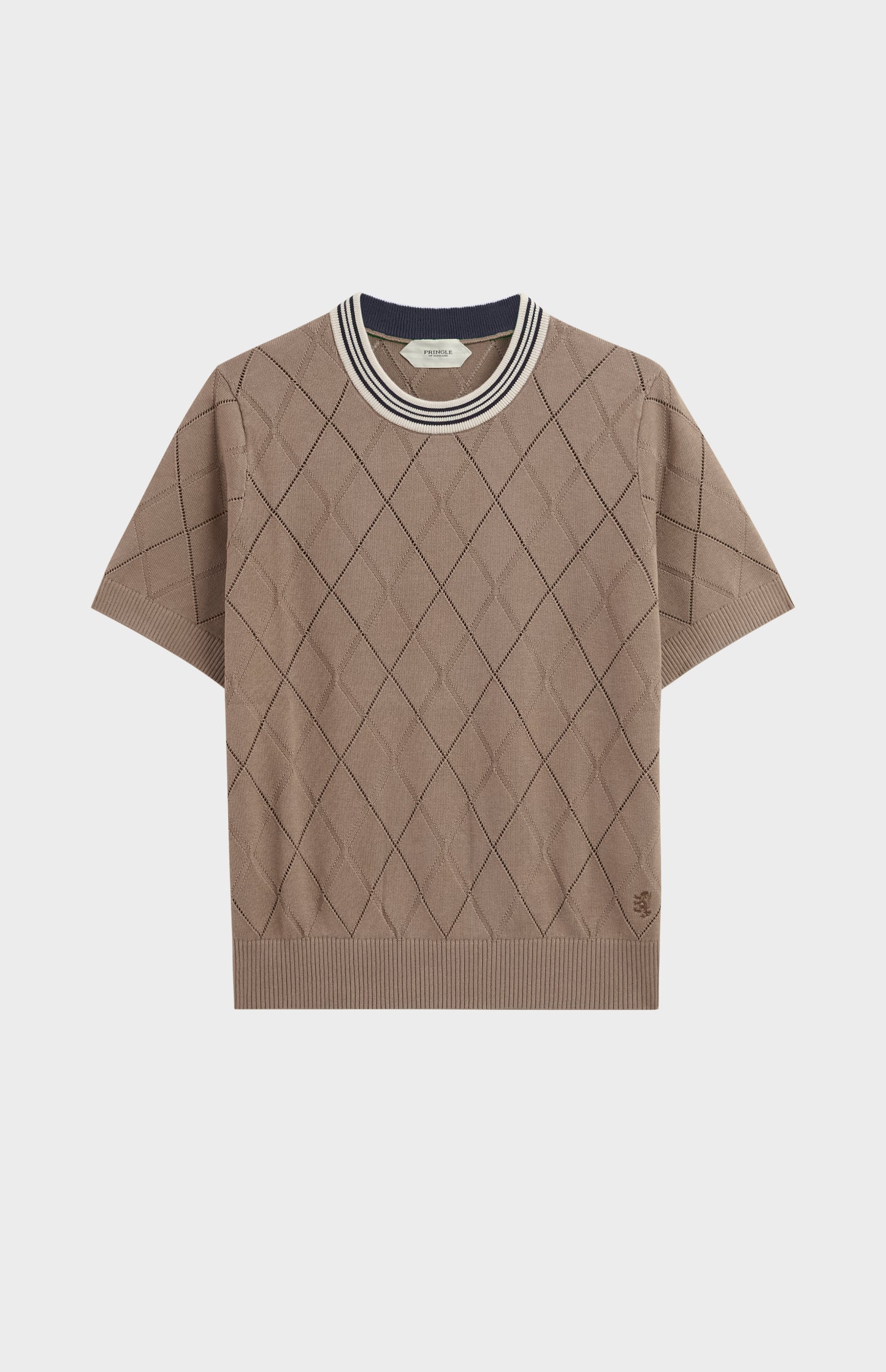 Women's Silk Blend Textured Argyle Crew Neck T-shirt In Mushroom