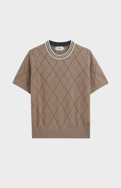 Women's Silk Blend Textured Argyle Crew Neck T-shirt In Mushroom