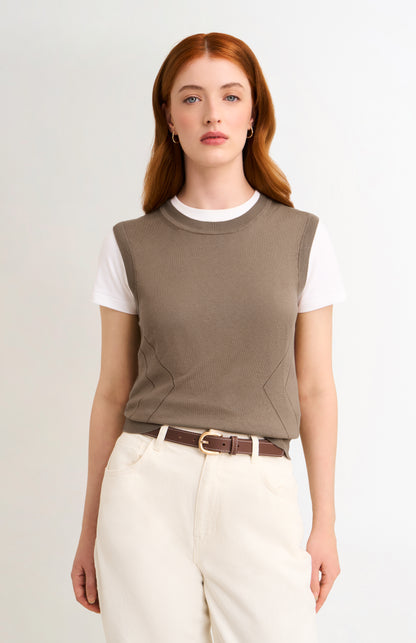 Women's Superfine Silk Blend Pointelle Crew Neck Vest In Mushroom