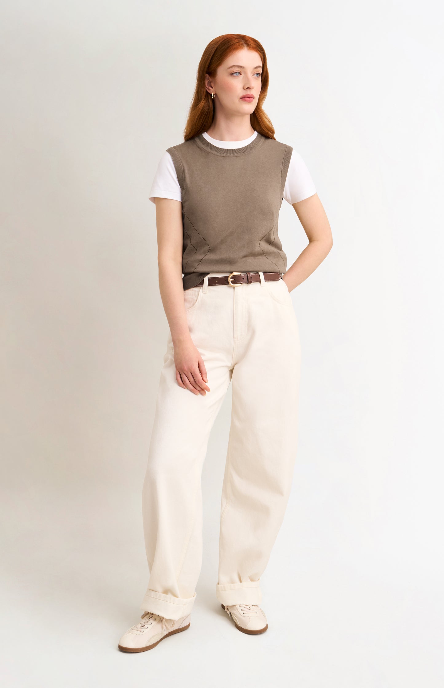 Women's Superfine Silk Blend Pointelle Crew Neck Vest In Mushroom