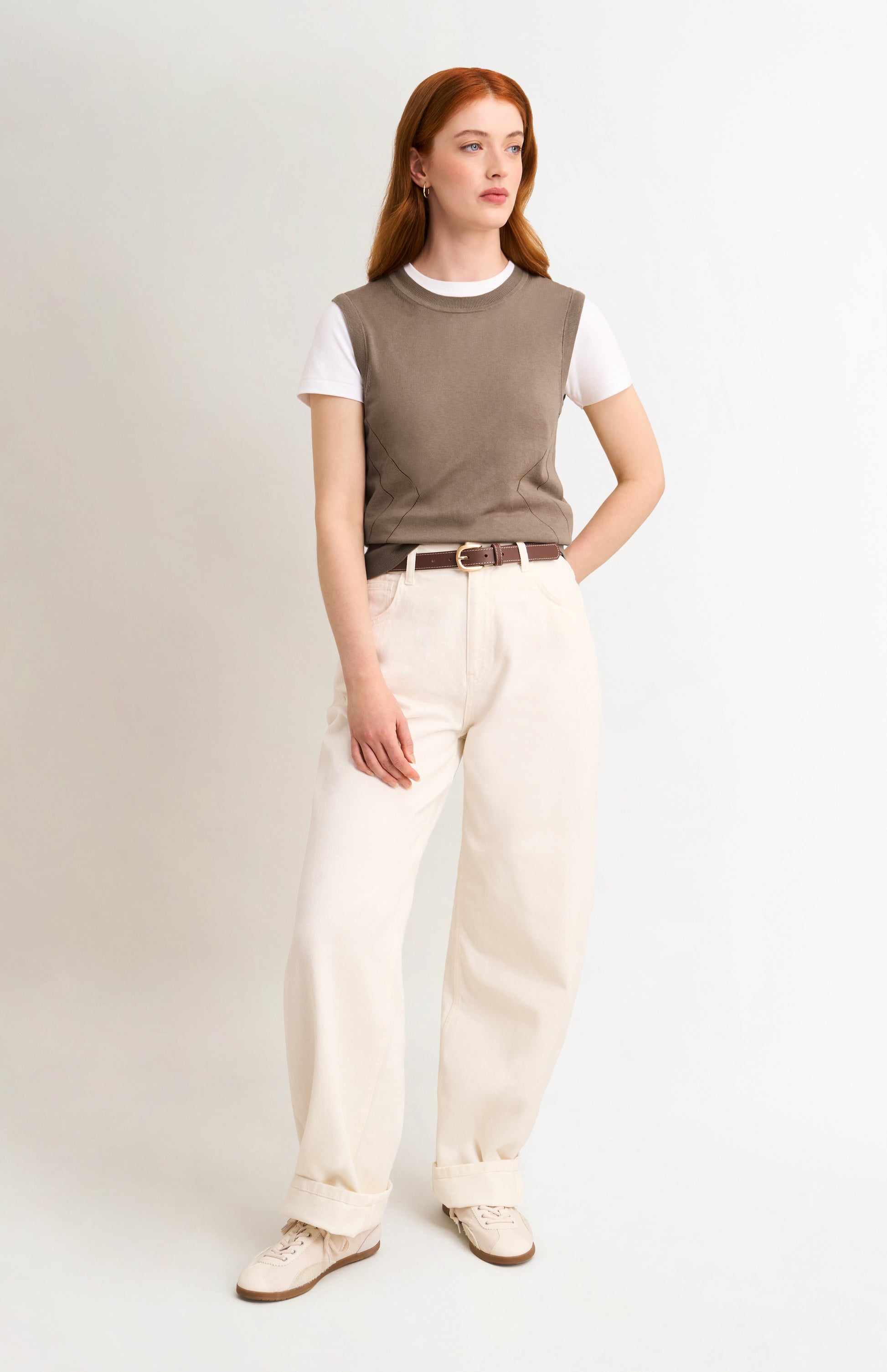 Women's Superfine Silk Blend Pointelle Crew Neck Vest In Mushroom