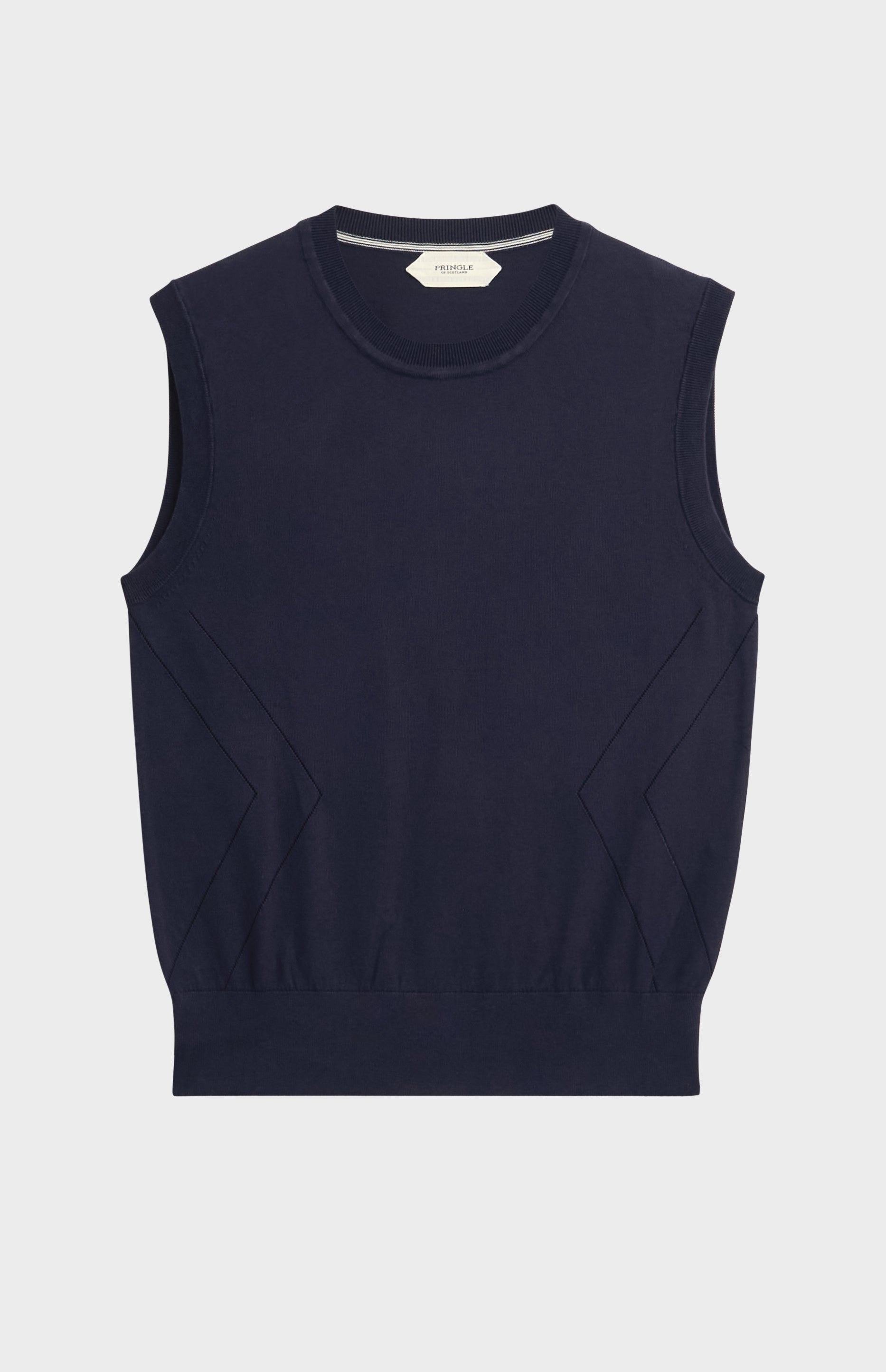Women's Superfine Silk Blend Pointelle Crew Neck Vest In Navy Blue