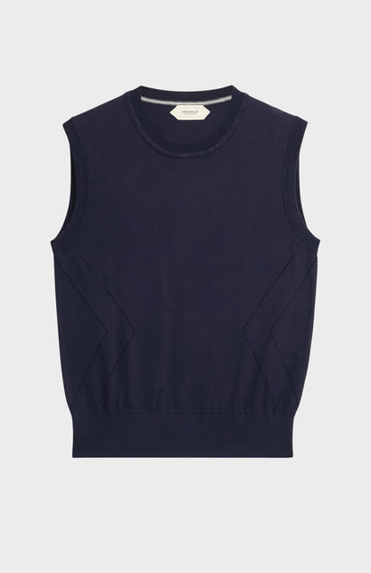 Women's Superfine Silk Blend Pointelle Crew Neck Vest In Navy Blue