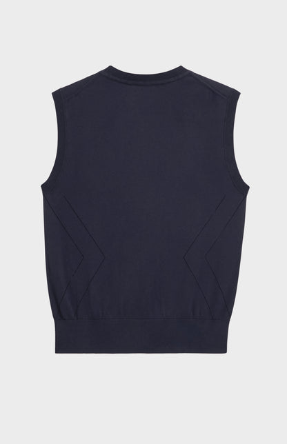 Women's Superfine Silk Blend Pointelle Crew Neck Vest In Navy Blue
