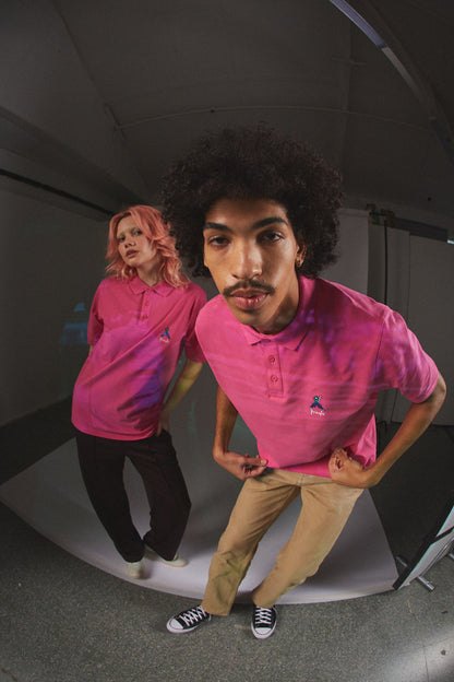 Geometric George Golf Cotton Polo Shirt In Heather Pink
