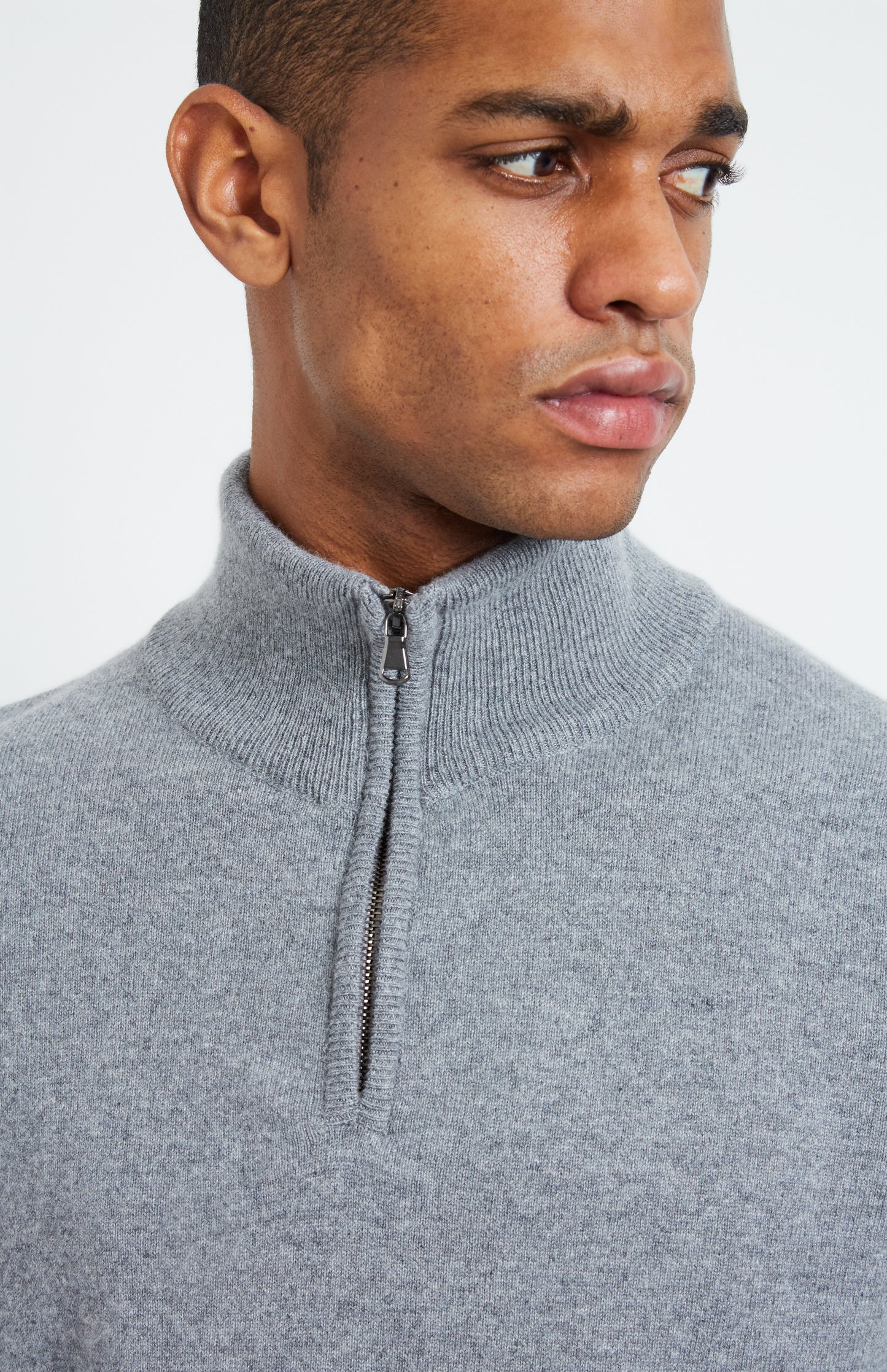 Men's Grey Zip Neck Cashmere Jumper Details - Pringle of Scotland