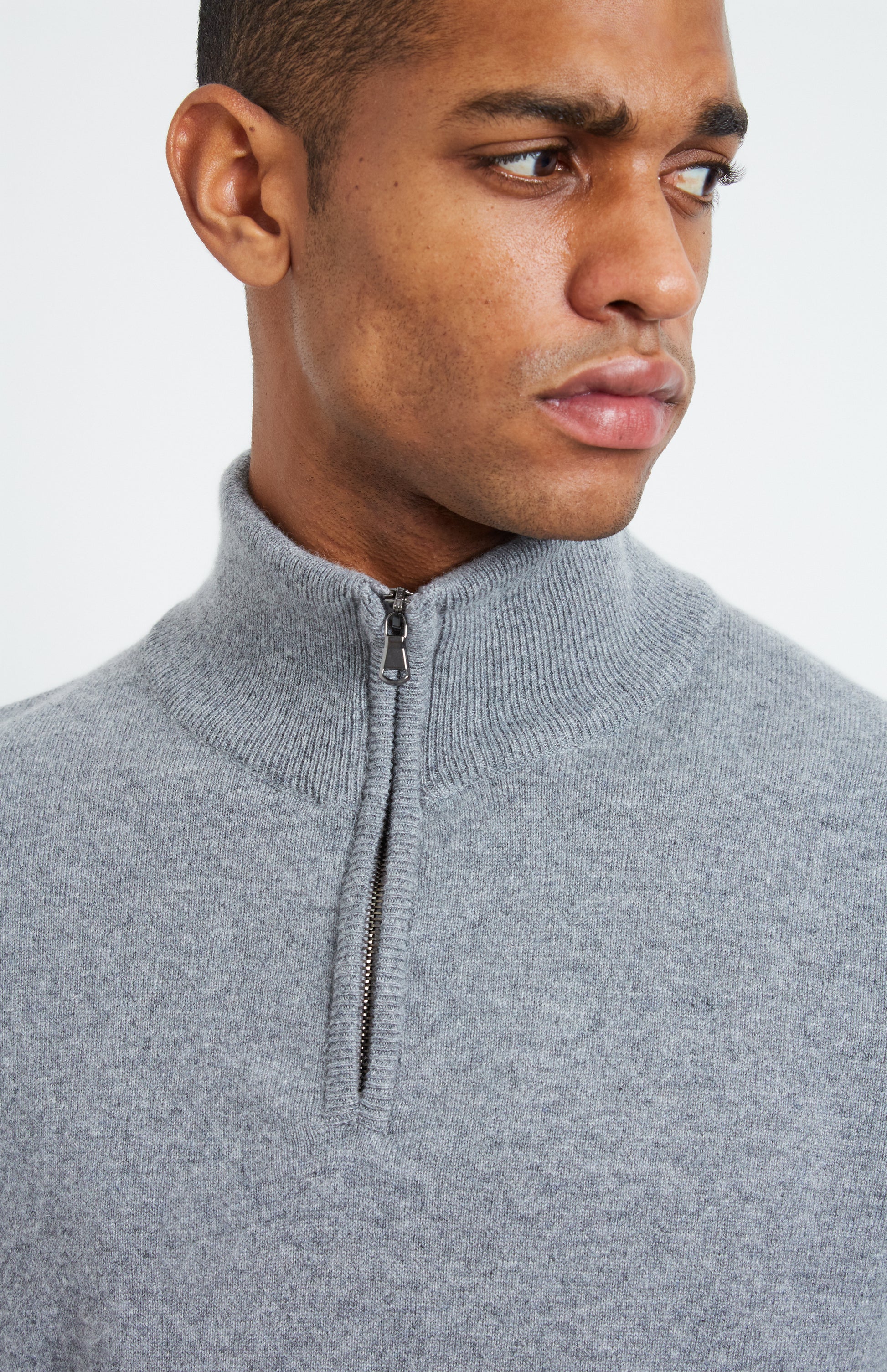 Men's Grey Zip Neck Cashmere Jumper Details - Pringle of Scotland