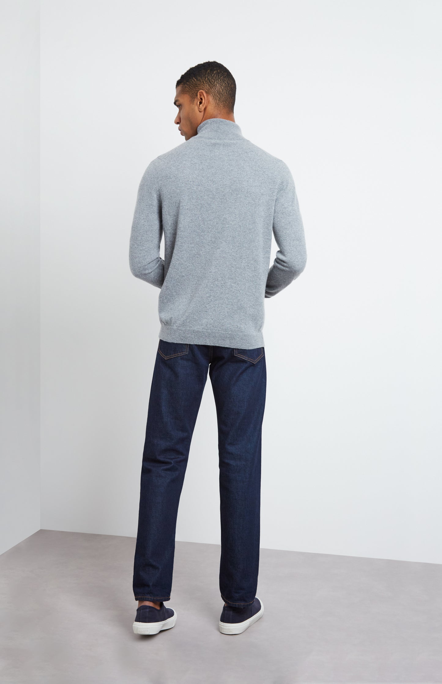 Men's Grey Zip Neck Cashmere Jumper Back View - Pringle of Scotland