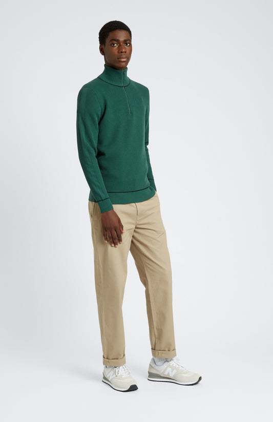 Pringle of Scotland Men's Half Zip Cotton Jumper in Forest Green / Navy on model full length