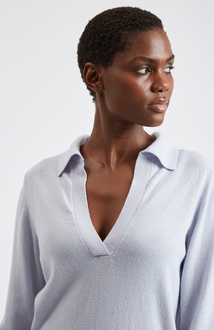 Women's Polo-style Cashmere Jumper In Light Blue