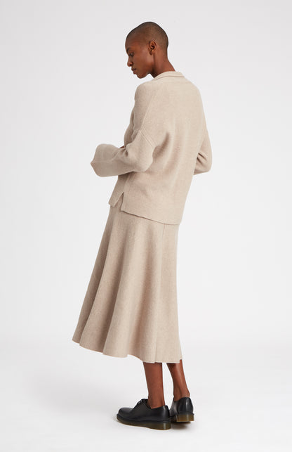 Cashmere Blend Midi Skirt In Stone Melange rear view - Pringle of Scotland